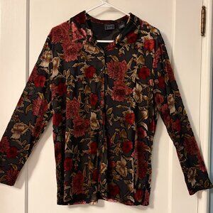 Laura Scott sheer velvet burnout button up blouse floral size XL dark romantic
